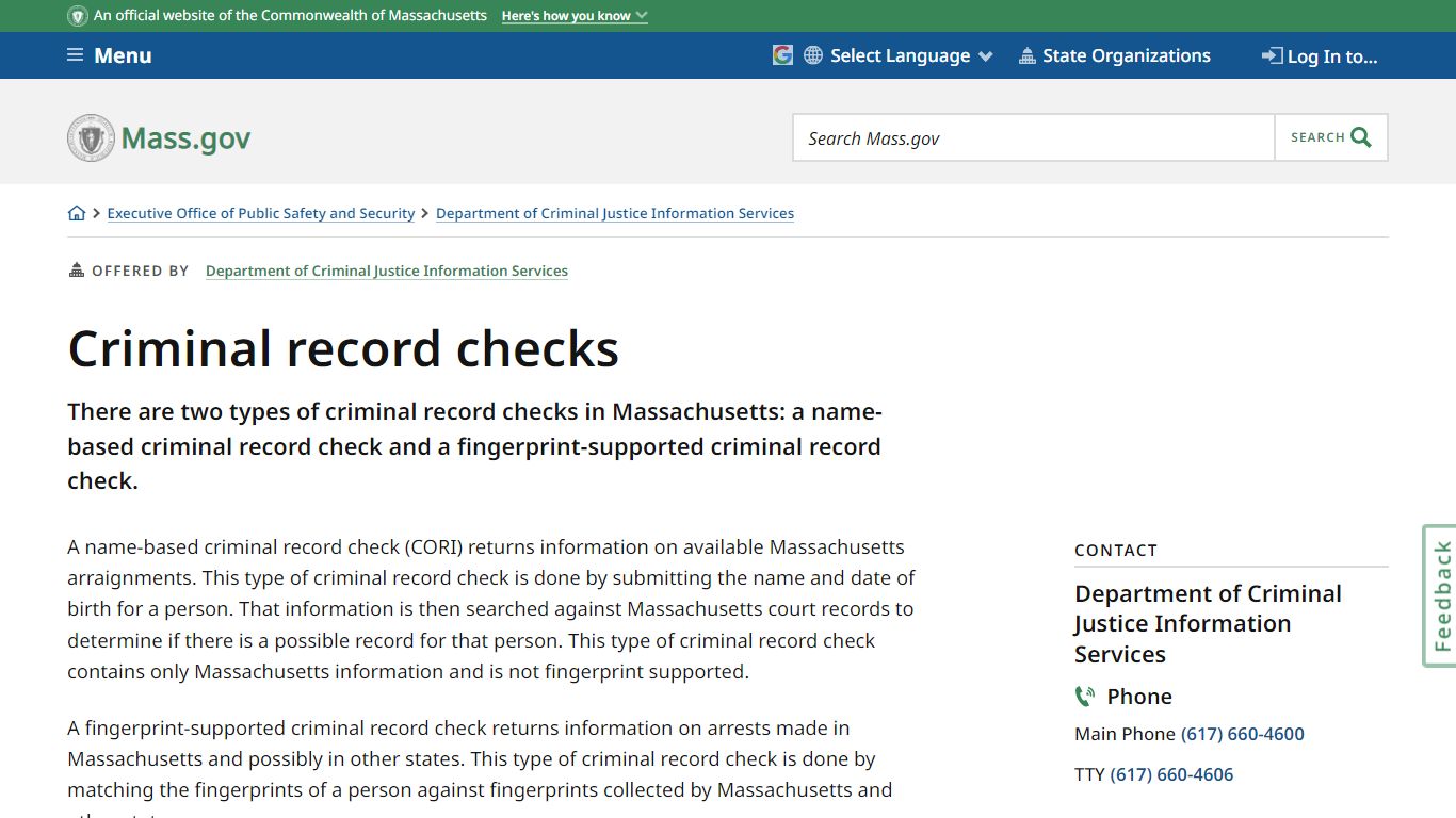 Criminal record checks | Mass.gov