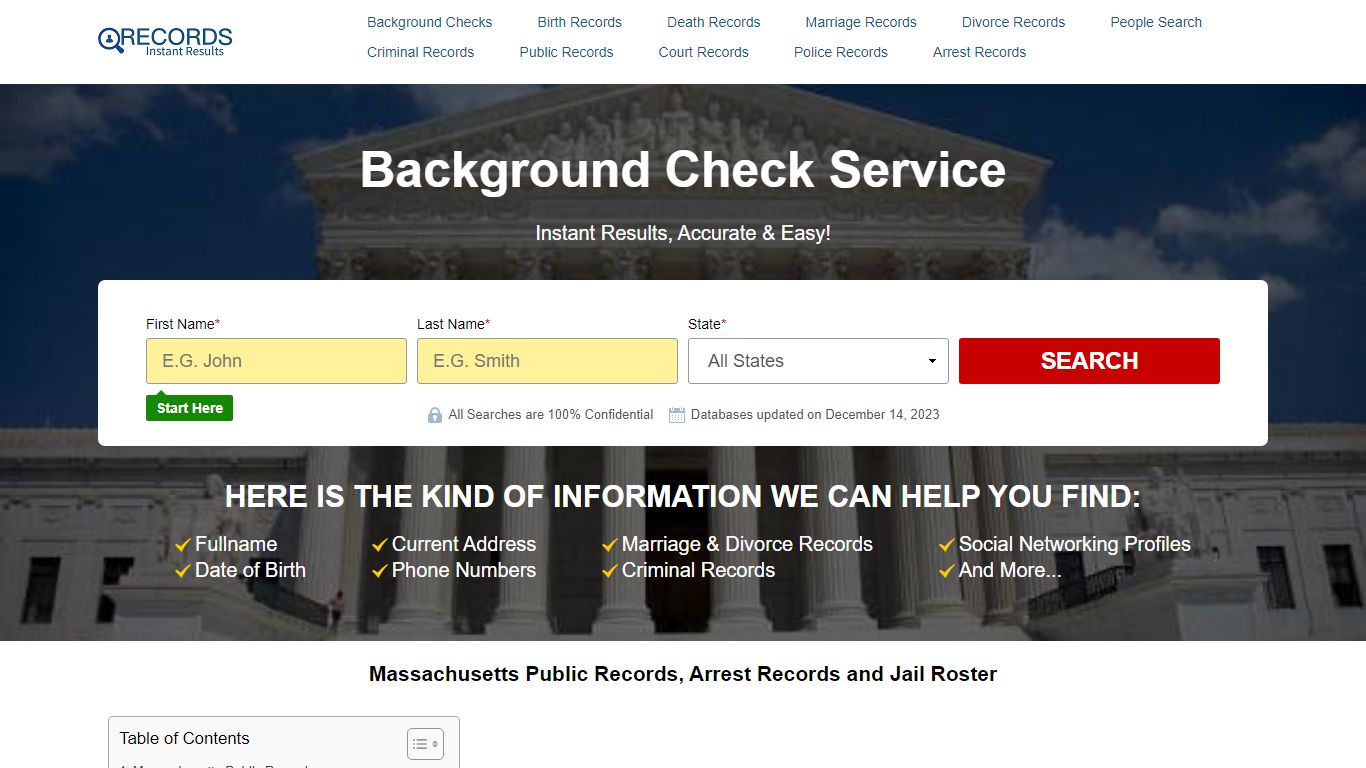 Massachusetts Public Records, Arrest Records and Jail Roster